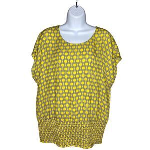 Womens Blouse Sz XL Yellow Geometric Sleeveless Top Elastic Waistband Pleione